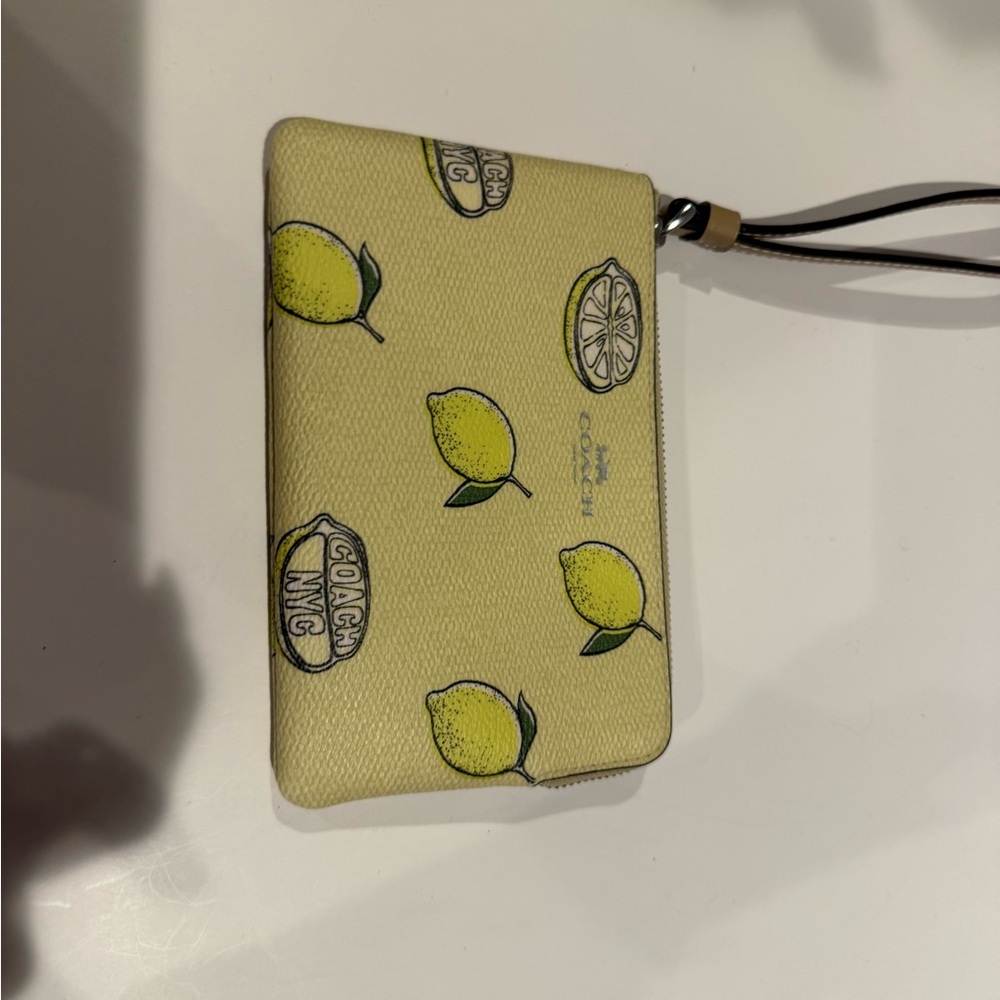 Coach Corner Zip Wristlet With Lemon Print